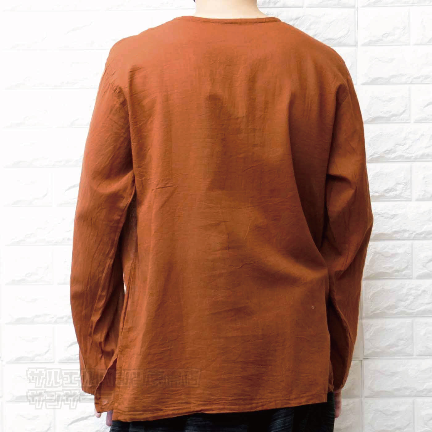 エスニック Tシャツ 長袖 クルタシャツ トップス メンズ レディース ユニセックス フェザー 羽根 大きめサイズ ゆったり アジアン ファッションブラック
