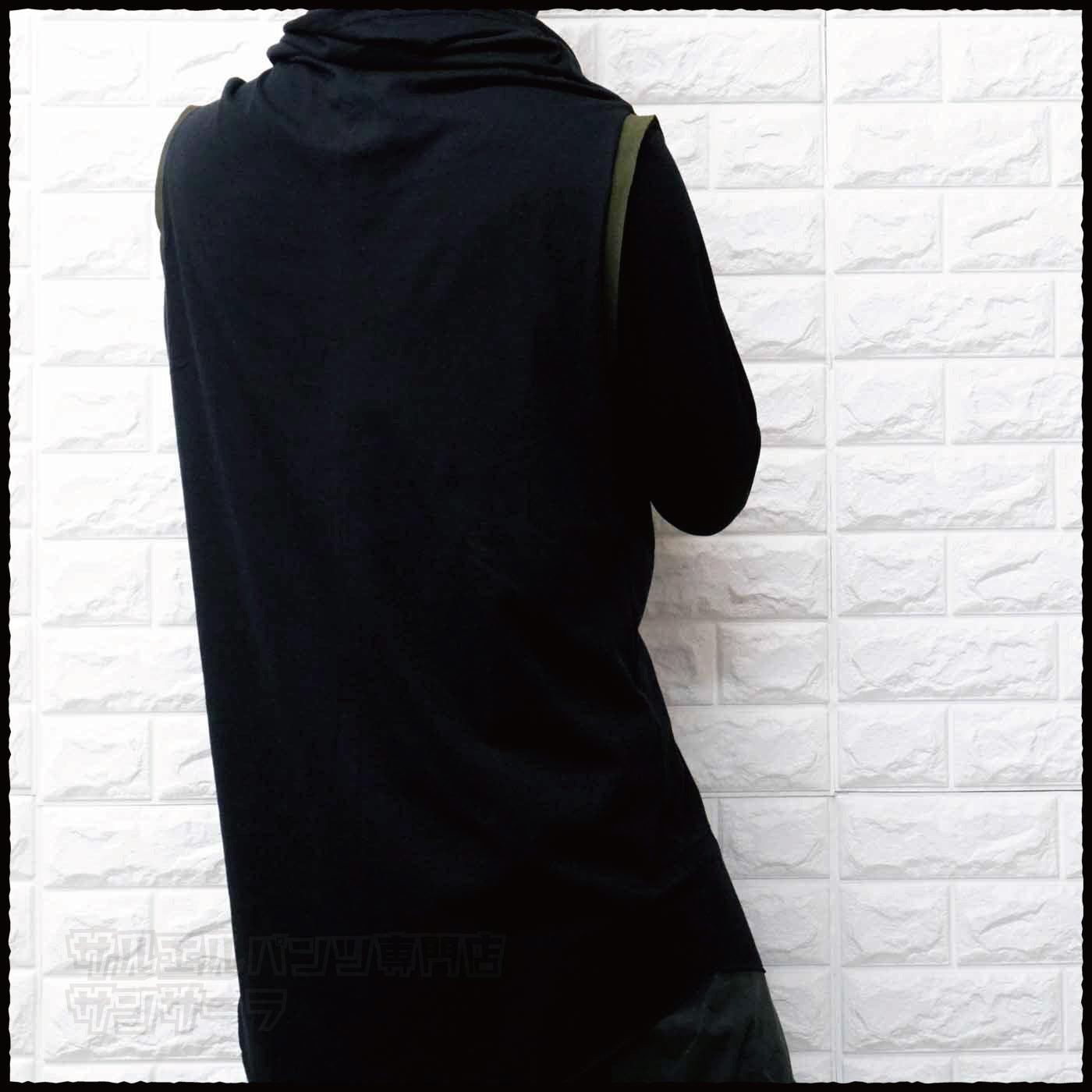 ベスト タンクトップ ノースリーブ Tシャツ オフタートル メンズ レディース モード系 V系 サロン系 黒 変形アウター 半袖 韓国 ストリート ファッション