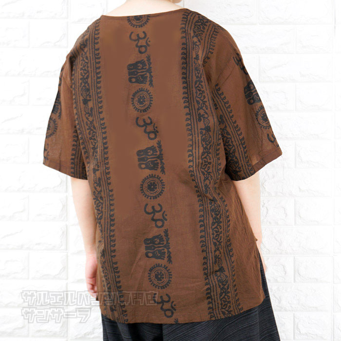 エスニック Tシャツ 半袖 トップス メンズ レディース ユニセックス ヒンディー ヒンドゥー BIG 大きめ ゆったり アジアン ファッション ブラック