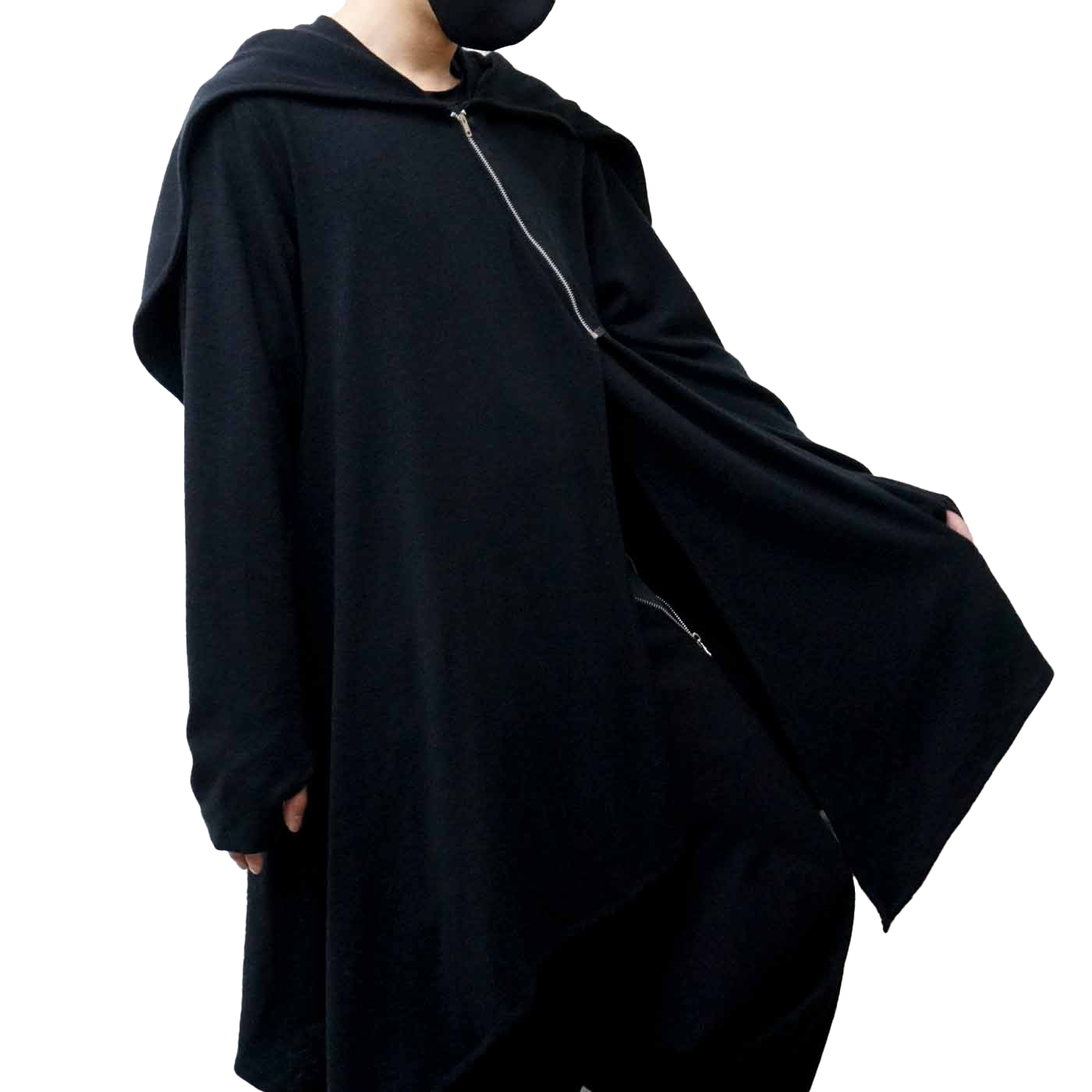 ロングコート アウター メンズ レディース モード系 V系 サロン系 黒 変形アウター 韓国 ストリート ファッションブラック