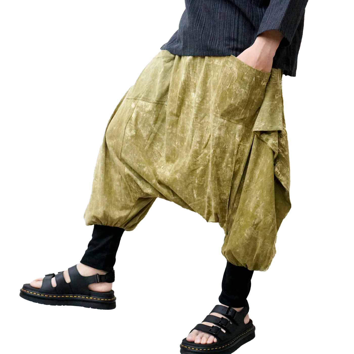 サルエルパンツ メンズ レディース 変型パンツ 変形パンツ アラジンパンツ ストーンウォッシュ アジアン エスニック ファッションブルー