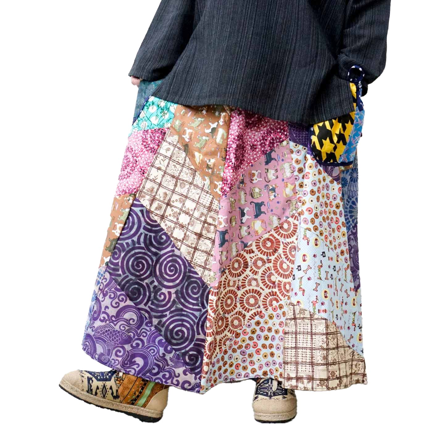 ロングスカート パッチワーク マルチカラー カラフル 柄 レディース 和風 アジアン エスニック ファッションパッチワーク