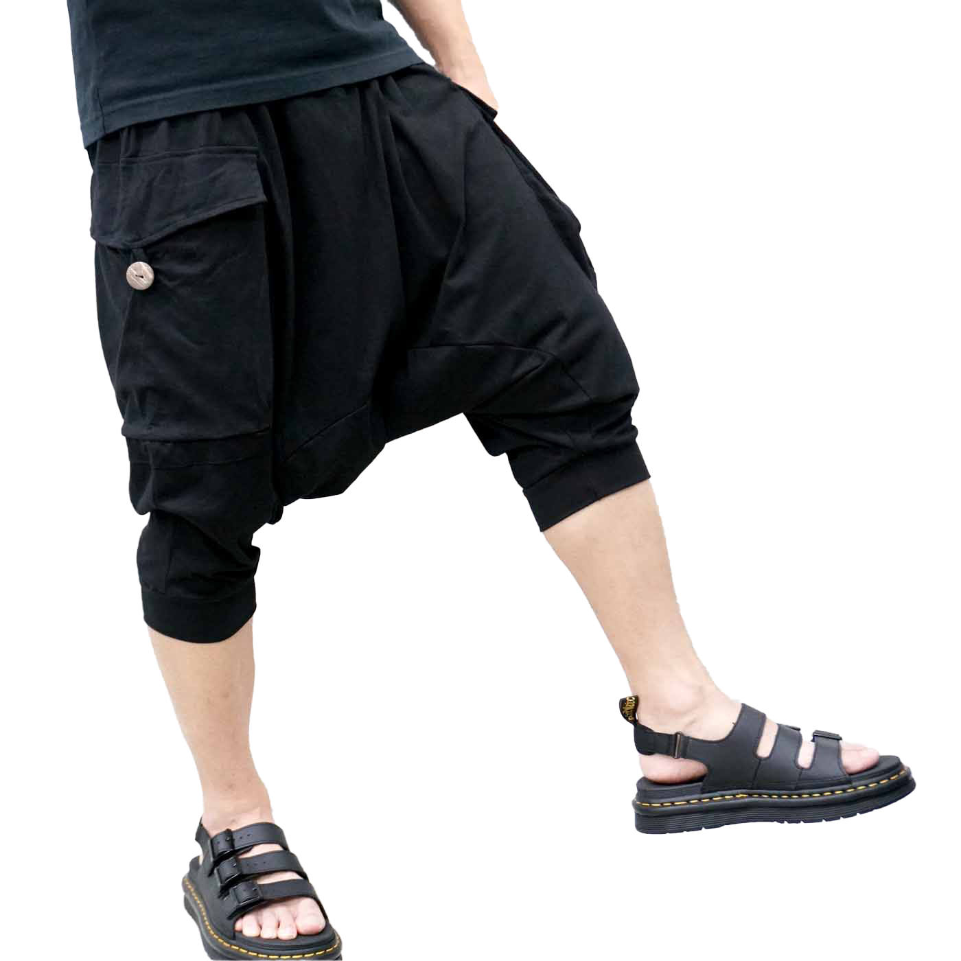 サルエルパンツ ハーフパンツ 半ズボン ジョガーパンツ スウェット メンズ レディース モード系 V系 サロン系 ダンス 衣装 韓国 ミリタリー ファッションブラック