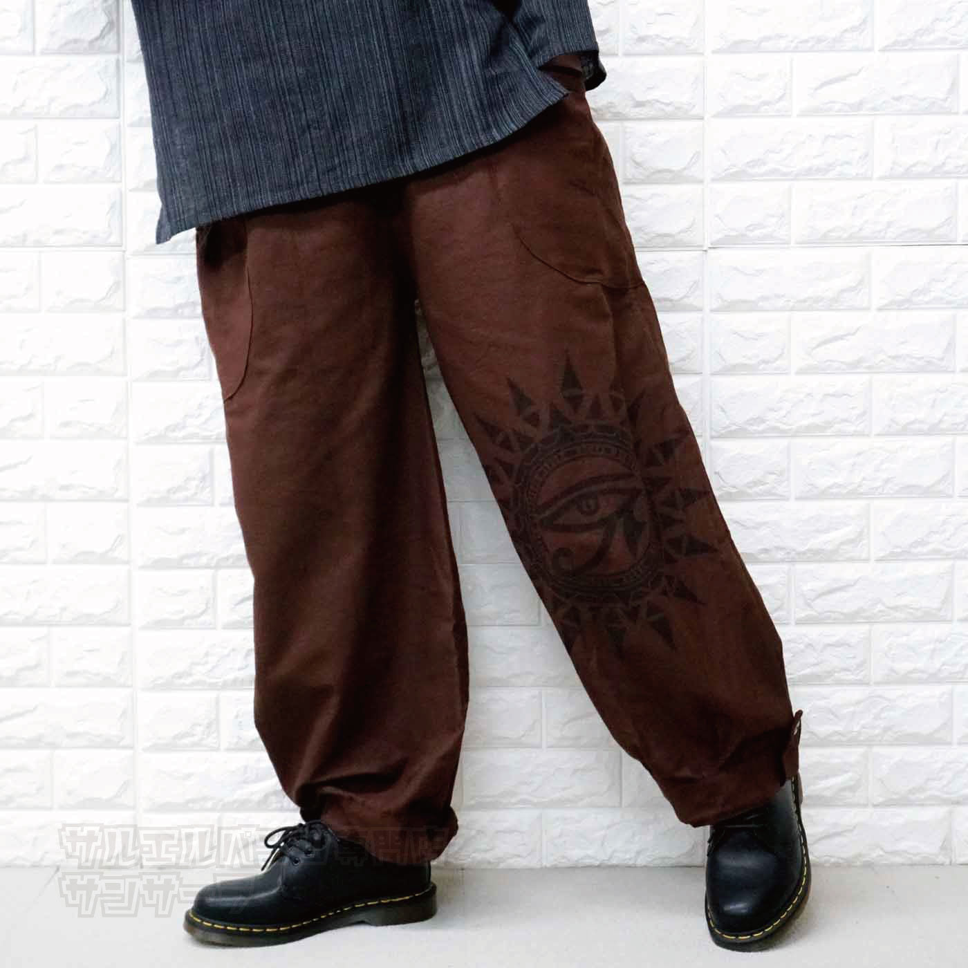 ワイドパンツ ロングパンツ サルエルパンツ メンズ エスニック アジアン ファッションブラック