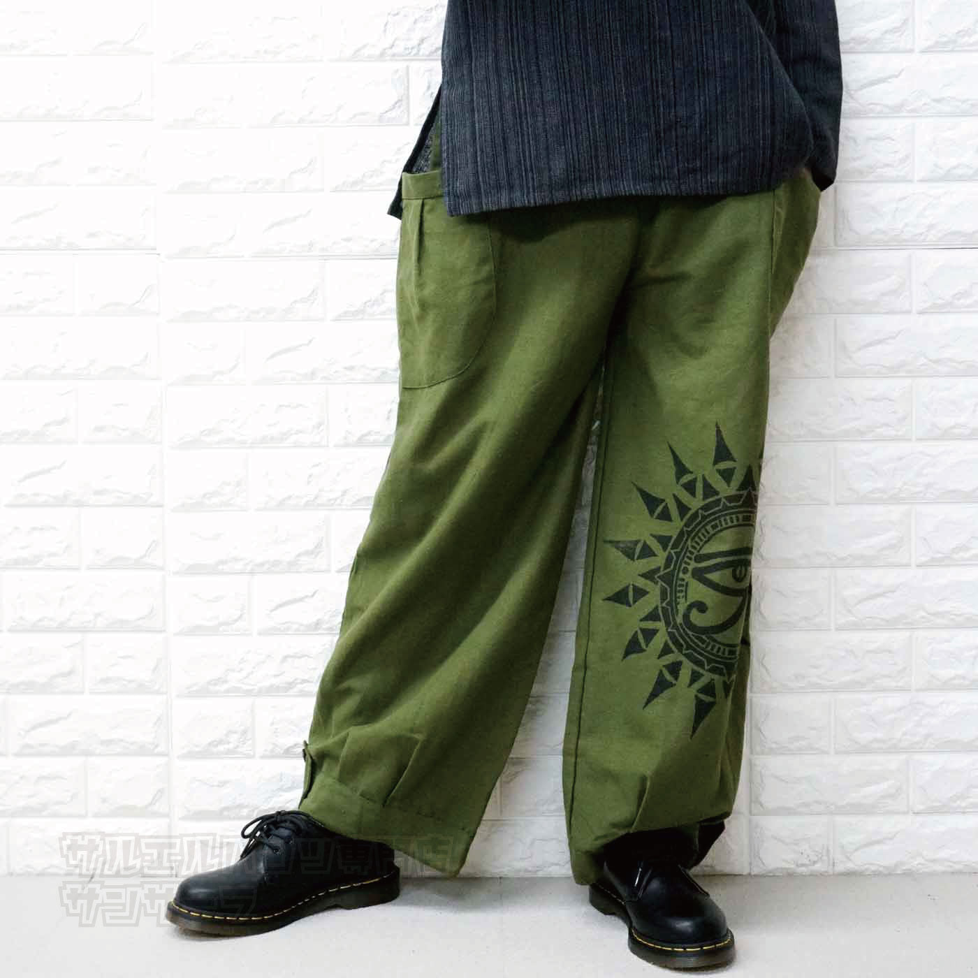 ワイドパンツ ロングパンツ サルエルパンツ メンズ エスニック アジアン ファッションブラック