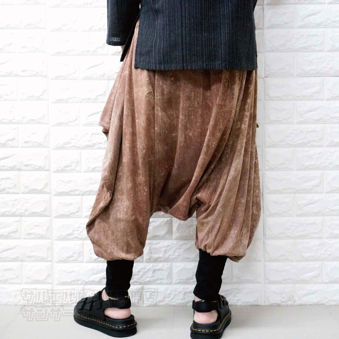 サルエルパンツ メンズ レディース 変型パンツ 変形パンツ アラジンパンツ ストーンウォッシュ アジアン エスニック ファッションブルー