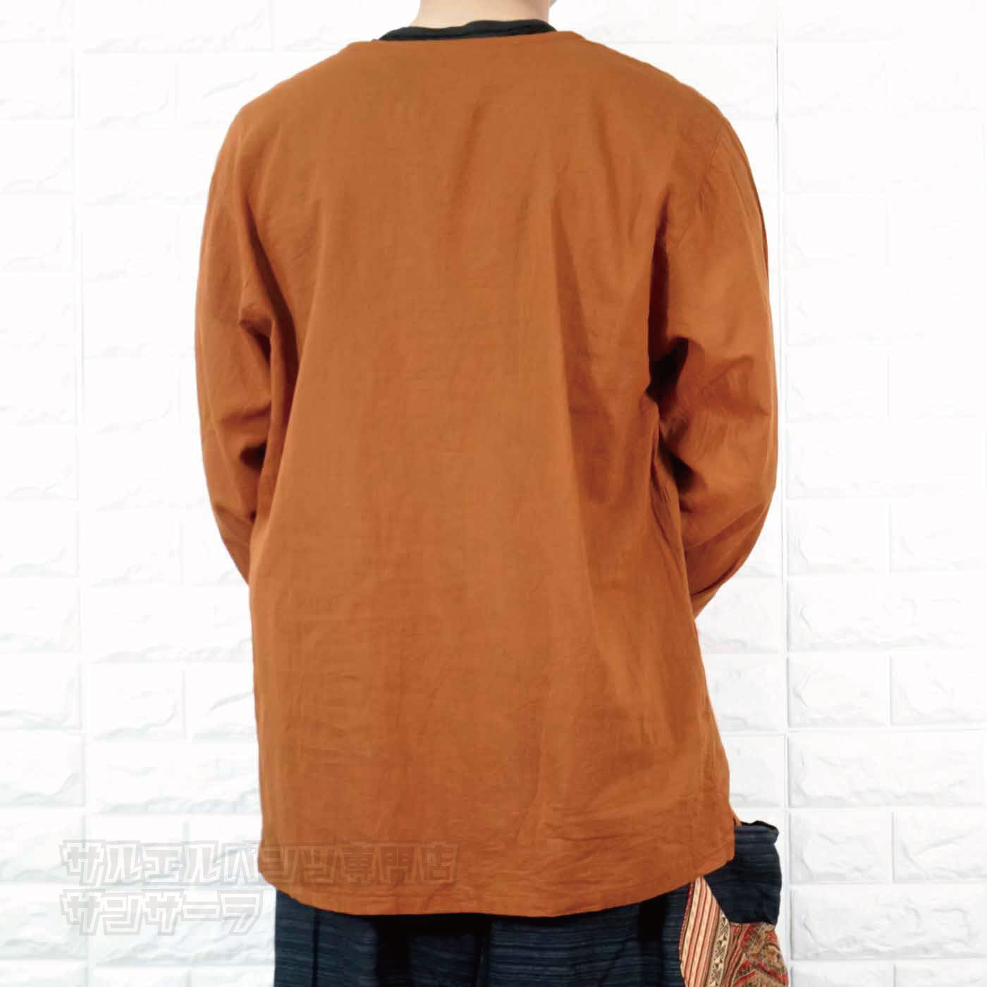 エスニック Tシャツ 長袖 クルタシャツ トップス メンズ レディース ユニセックス ヒンディー ヒンドゥー 大きめサイズ ゆったり アジアン ファッションブラック