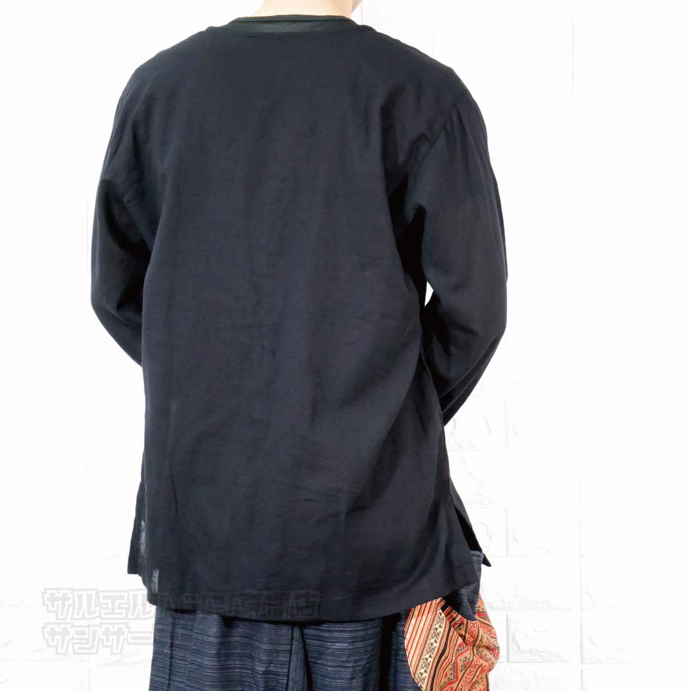 エスニック Tシャツ 長袖 クルタシャツ トップス メンズ レディース ユニセックス ヒンディー ヒンドゥー 大きめサイズ ゆったり アジアン ファッションブラック