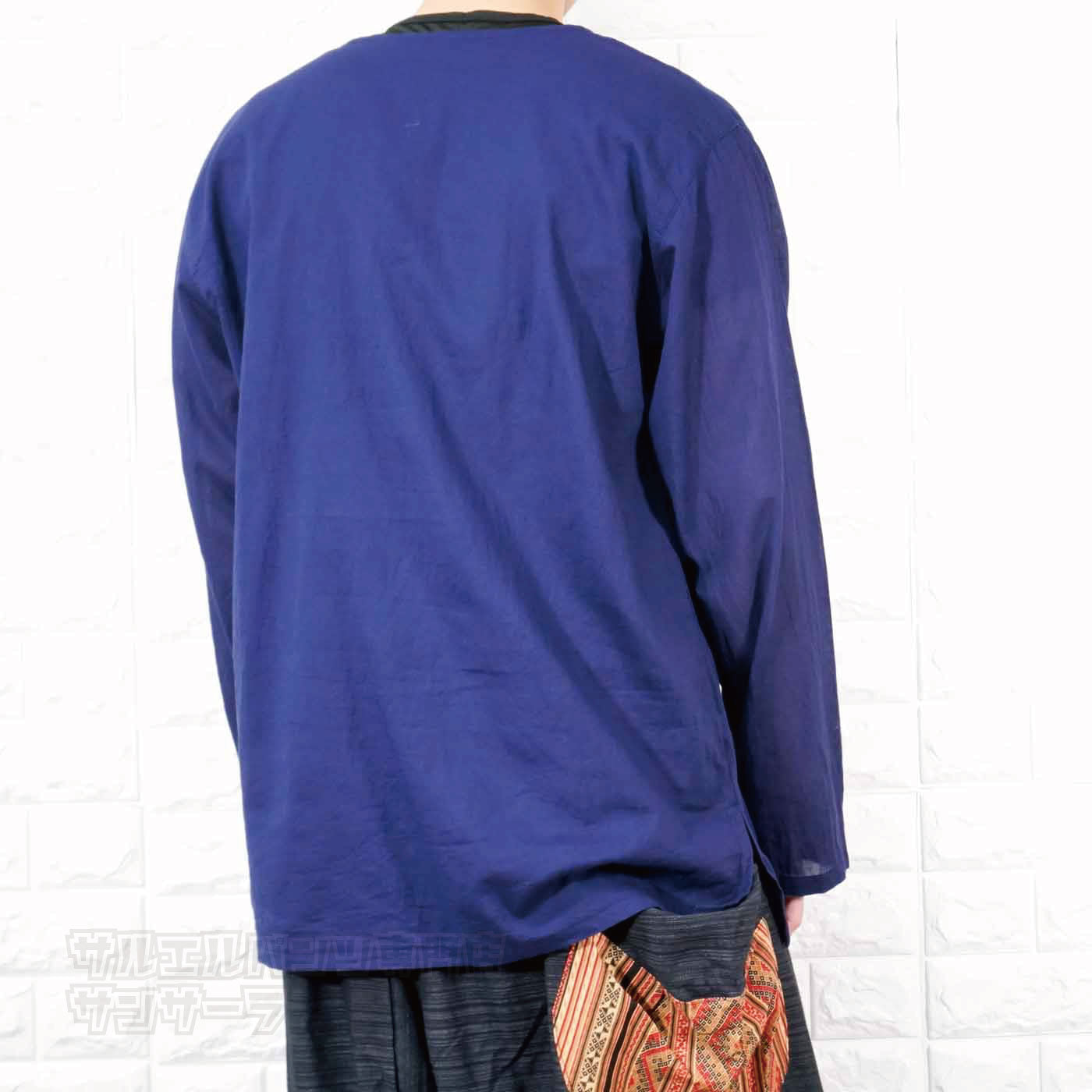 エスニック Tシャツ 長袖 クルタシャツ トップス メンズ レディース ユニセックス 渦巻き 大きめサイズ ゆったり アジアン ファッションブラック