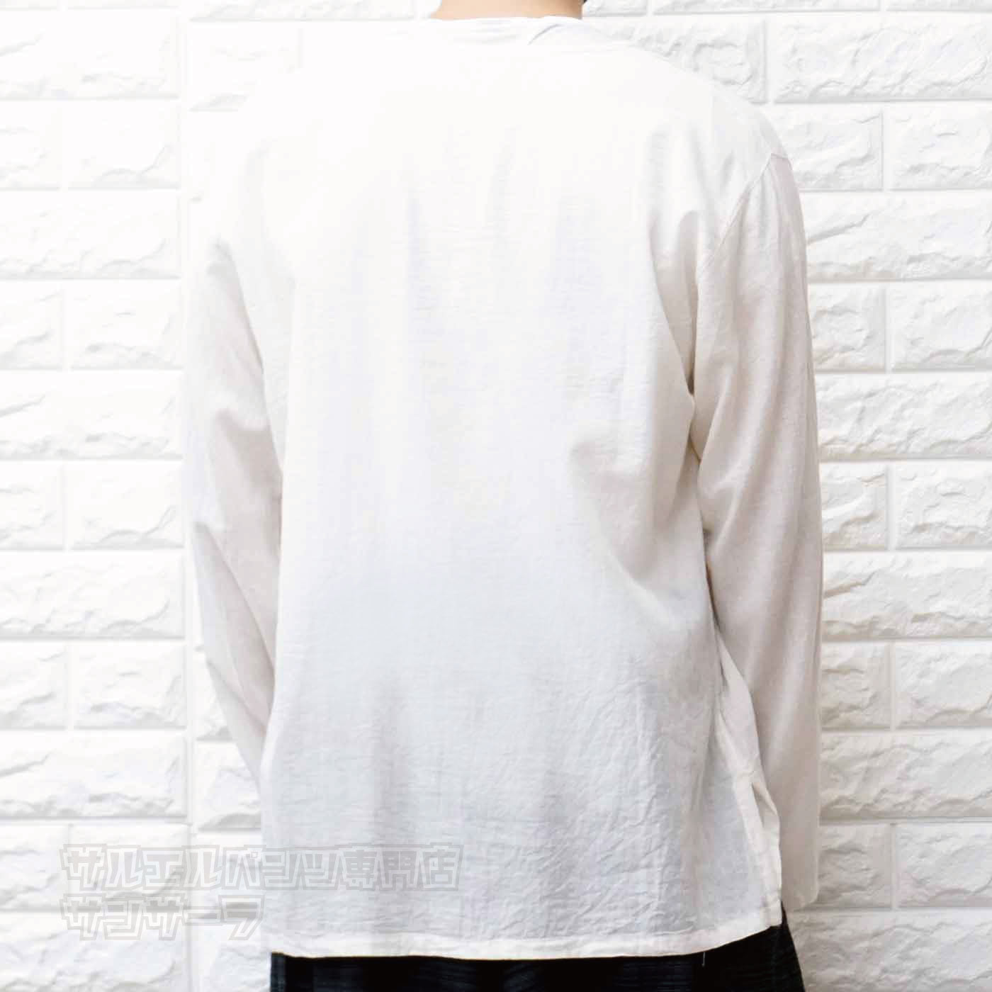 エスニック Tシャツ 長袖 クルタシャツ トップス メンズ レディース ユニセックス ハス 蓮の花 大きめサイズ ゆったり アジアン ファッションブラック