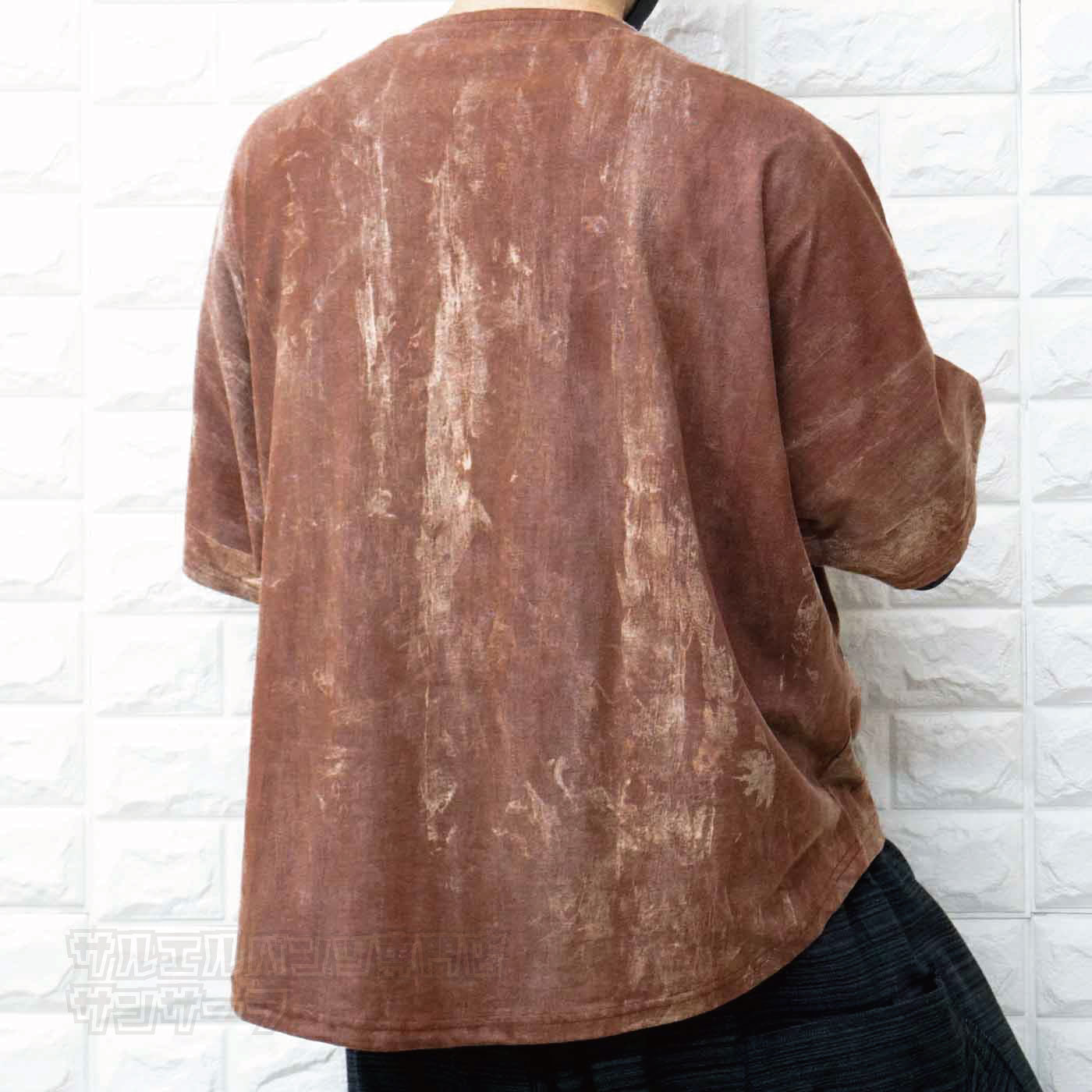 ドルマンシャツ エスニック Tシャツ 半袖 5分丈 トップス メンズ レディース ユニセックス ストーンウォッシュ 大きめサイズ ゆったり アジアン ファッションブラウン