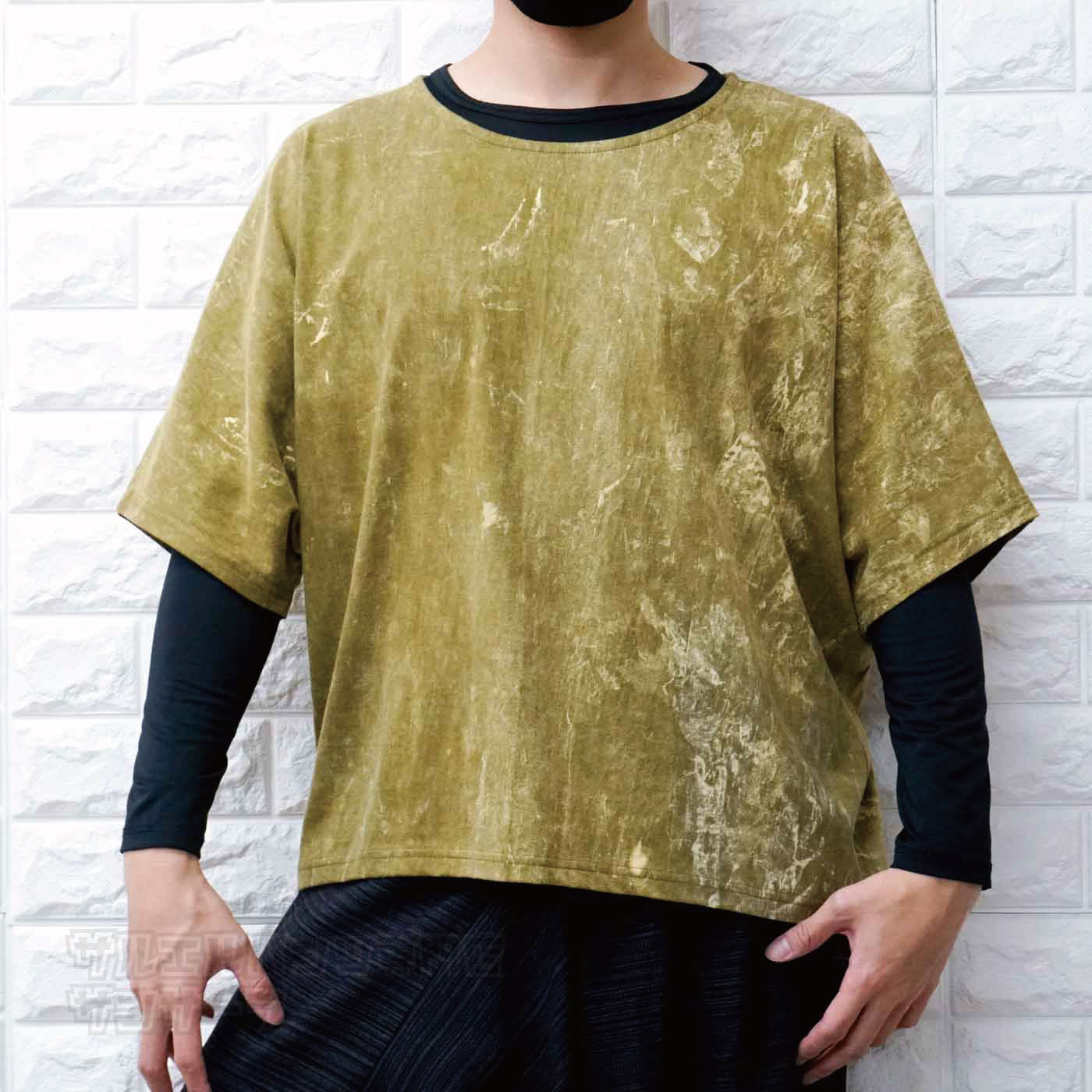 ドルマンシャツ エスニック Tシャツ 半袖 5分丈 トップス メンズ レディース ユニセックス ストーンウォッシュ 大きめサイズ ゆったり アジアン ファッションブラウン